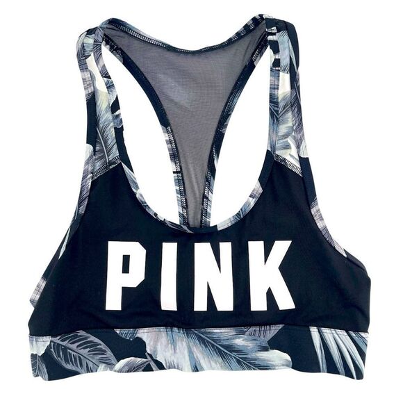 PINK Victoria’s Secret Ultimate Unlined Tropical Logo Racerback Sports Bra Small - Picture 8 of 8